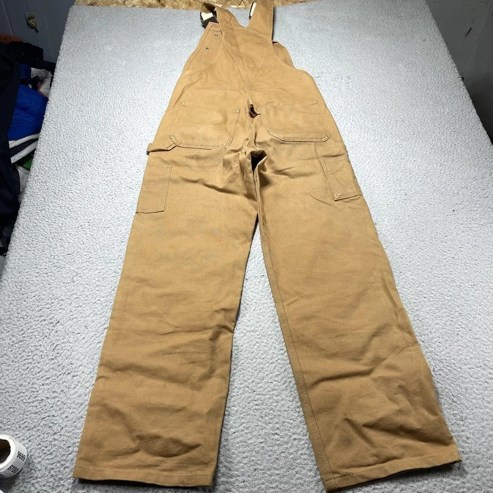 Carhartt Bib Overalls Mens 32x32 Brown Canvas Double Knee Workwear Carpenter
